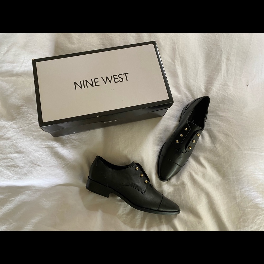 Mine West Black Leather Oxfords